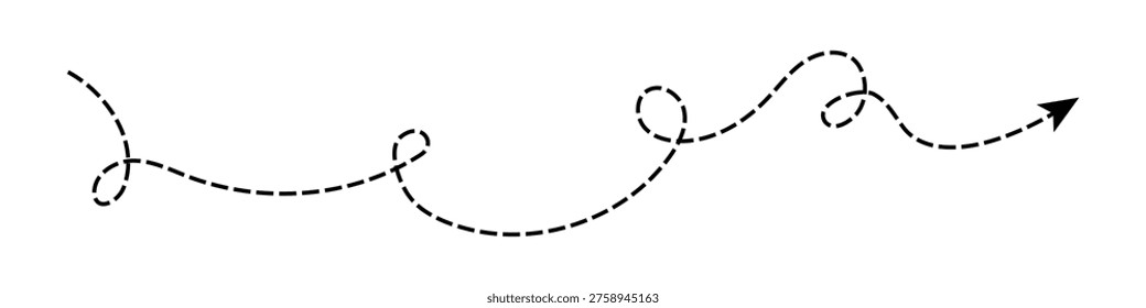 Long squiggle dashed, dotted line arrow vector icon
