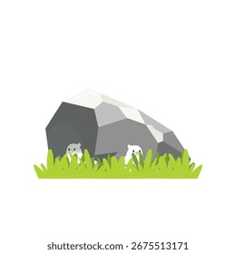 Long Stone with Two Birds Vector Illustration