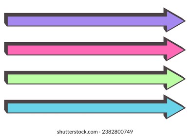 Long straight arrow. Horizontal bold cursor line to right. Basic colored pointing elements isolated on white background. Vector illustration.