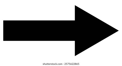 Long straight arrow icon. Long arrow icon pointing right for web and app interface design. Simple black long arrow icon for navigation and direction. Long arrow icon in flat design.