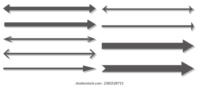 Long straight arrow set. Horizontal right black lines. Basic simple pointer. Vector illustration isolated on white background.