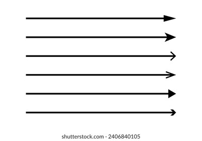 Long straight black arrows. A set of direction indicators up, down or right, left. Isolated vector illustration on white background.
