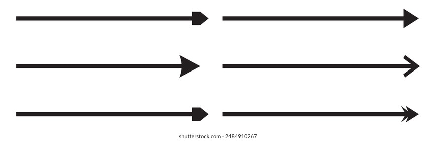Long straight black arrows. A set of direction indicators up, down or right, left. Isolated vector illustration on white background.