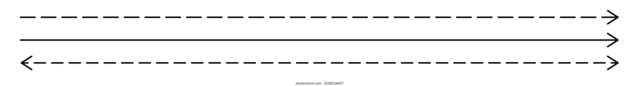 Long straight, dashed arrows vector set