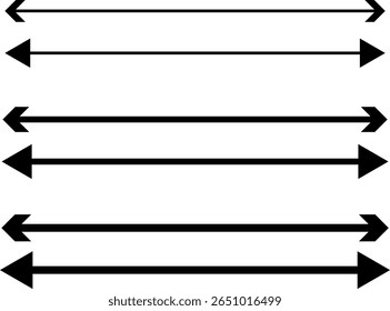 Long straight double arrow set. Semicircular curved thin. long double ended arrow. presentation and education. Straight long arrow
