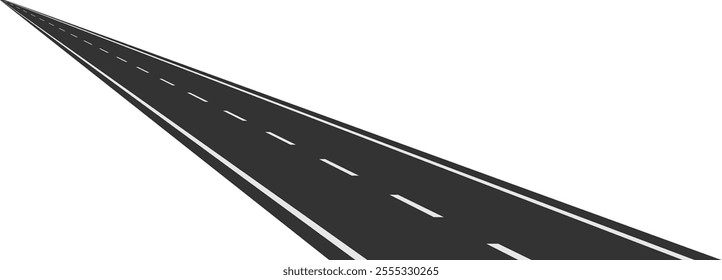 Long straight empty highway going away on white background, concept of road trip, travel, journey, destination, future, perspective, success and transportation