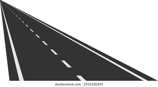 Long straight empty highway road leading into the distance on a white background, representing concepts such as travel, journey, destination, and future