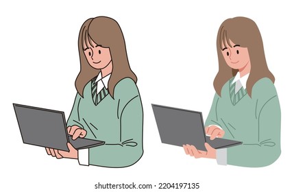 
Long Straight Hair Woman Working On A Laptop