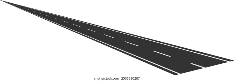 Long, straight highway stretching into the distance on a white background, symbolizing travel, journey, destination, success, and a promising future ahead