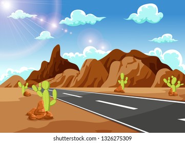 Long straight road leading to the mountains far away