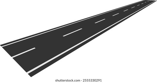 Long, straight road stretching into the distance against a white background, symbolizing journeys, travel, and the endless possibilities of exploration and adventure