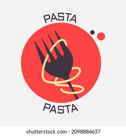 A long string of pasta wrapping around a fork. Pasta icon. Flat style. Isolated on white background. 