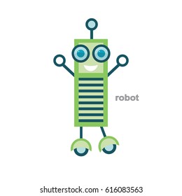 Long striped robot in flat style on white background. Vector illustration