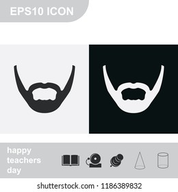 Long Stubble Beard Style. Beard And Mustache Flat Black And White Vector Icon.