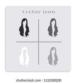 Long style hair flat black and white vector silhouette. Woman hairstyle icon. Bouffant hairstyle.