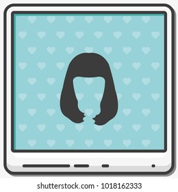 Long style hair silhouette. Woman hairstyle flat vector icon. Peggy Sue hairstyle.