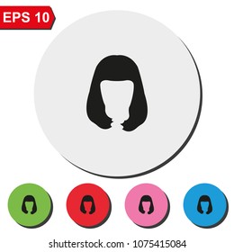 Long style hair silhouette. Woman hairstyle flat round colorful vector icon. Peggy Sue hairstyle.
