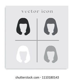 Long style hair silhouette. Woman hairstyle flat black and white vector icon. Peggy Sue hairstyle.