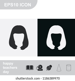 Long style hair silhouette. Woman hairstyle flat black and white vector icon. Peggy Sue hairstyle.