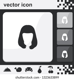 Long style hair silhouette. Woman hairstyle flat set of buttons vector icon. Peggy Sue hairstyle.