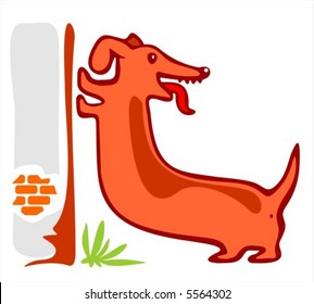 The long stylized dog rest paws in a wall.