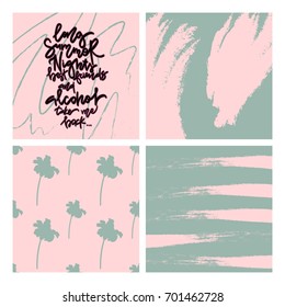 Long summer nights, best friends and alcohol. Take me back. Set of artistic creative cards. Hand Drawn brush lettering. Design for poster, card, invitation, placard, brochure, flyer.