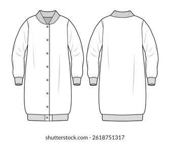 Long sweatshirts flat sketch vector mockup template technical illustration.