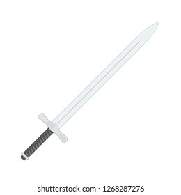 Long sword icon isolated on white background. Medieval weapons in flat style. Steel knightly blade. Vector illustration EPS 10.