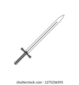 Long sword icon isolated on white background. Medieval weapons in flat style. Steel knightly blade. Vector illustration EPS 10.