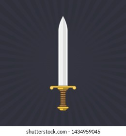 Long sword icon isolated on white background. Medieval weapons in flat style. Steel knightly cartoon blade. Symbol of force and attack. Game design elements. Vector illustration EPS 10.