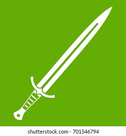 Long sword icon white isolated on green background. Vector illustration