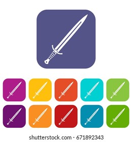 Long sword icons set vector illustration in flat style In colors red, blue, green and other