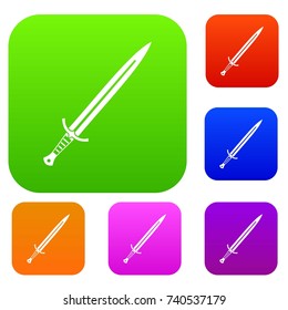 Long sword set icon color in flat style isolated on white. Collection sings vector illustration