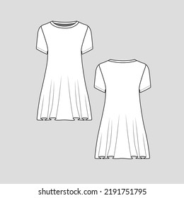 Long t shirt Crew Neck Fashion top Blouse flat sketch drawing template