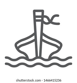 Long tail boat line icon, sheep and sea, tai boat sign, vector graphics, a linear pattern on a white background, eps 10.