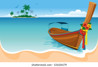 Long tail boat on the tropical beach