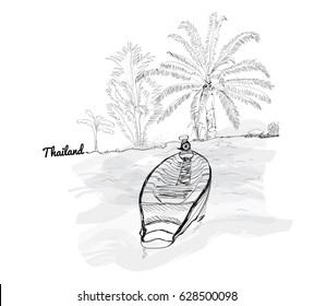 long tail boat in Thailand. illustration vector.