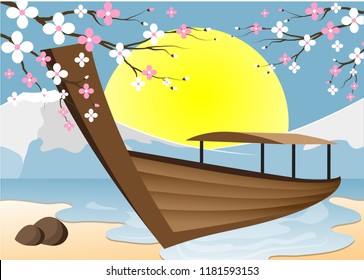 Long tail boat, Thailand vector illustration