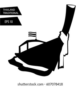  long tail boats silhouette Thailand,illustration