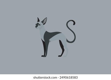 Long tail Cornish Rex Cat vector artwork featuring detailed illustration and unique feline characteristics in a digital format.