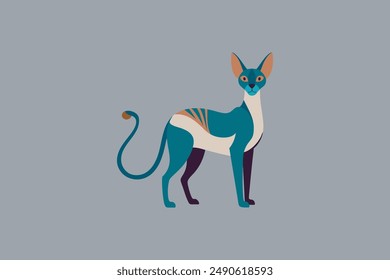 Long tail Cornish Rex Cat vector artwork featuring detailed illustration and unique feline characteristics in a digital format.