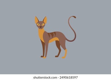 Long tail Cornish Rex Cat vector artwork featuring detailed illustration and unique feline characteristics in a digital format.