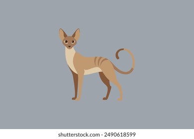 Long tail Cornish Rex Cat vector artwork featuring detailed illustration and unique feline characteristics in a digital format.