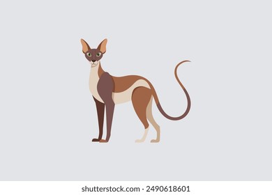 Long tail Cornish Rex Cat vector artwork featuring detailed illustration and unique feline characteristics in a digital format.