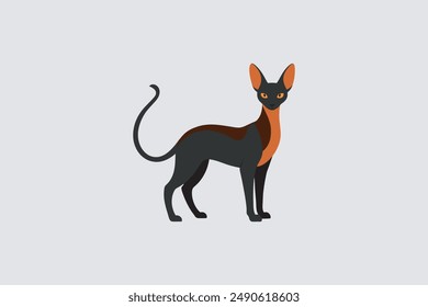 Long tail Cornish Rex Cat vector artwork featuring detailed illustration and unique feline characteristics in a digital format.