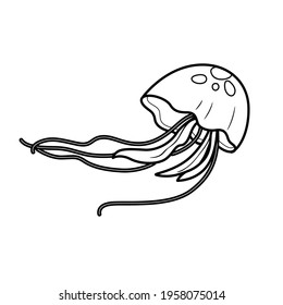 Long tail jellyfish object coloring book linear drawing isolated on white background