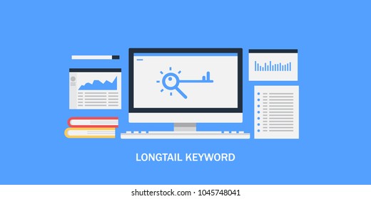 Long tail Keyword - Keyword research - SEO keywords and selection flat vector conceptual banner