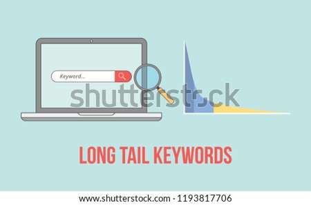 long tail keywords with laptop and graph chart illustration vector illustration