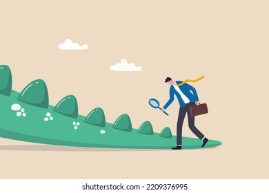 Long tail marketing selling product in niche market, SEO strategy or marketing strategy to focus on specific keywords concept, businessman marketer with magnifying glass analyze weird long tail.