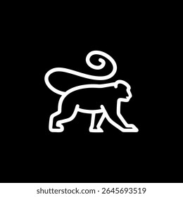 long tail monkey logo design in minimal line art design. Stylized illustration vector graphic of monkey lurking eating. perfect for animal related business and zoo